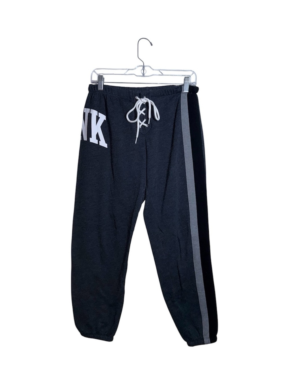 PINK Victoria’s Secret Lace-up Jogger Sweatpants Dark Gray Logo Fleece Small
